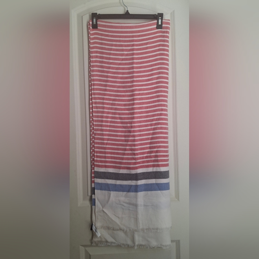 Talbots Womens Oversized Scarf Red White Blue Striped Accessory Classic travel